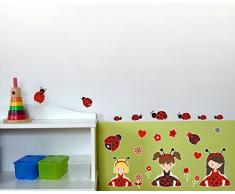 23-teiliges Marienkäfer Mädchen Wandtattoo Set Kinderzimmer Babyzimmer in 3 Größen (2x16x26cm mehrfarbig)