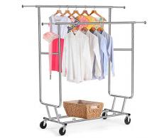 Yaheetech Industrie Kleiderständer auf Rollen bis 130kg ausziehbare Kleiderstangen zusammenklappbar Doppelkleiderständer Höhenverstellbar