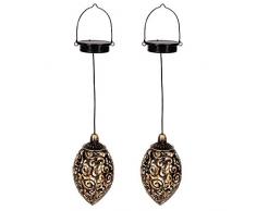Gadgy Garten Laterne orientalisch | Set 2 Stuck Hängelampe | Solar Gartenleuchte Metall draußen | IP44 Wasserdicht | 20 x 10 cm.