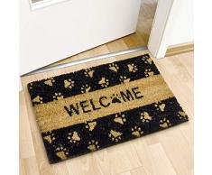 Relaxdays Fußmatte Kokos Motiv TATZE 40 x 60 cm Kokosmatte mit rutschfester PVC Unterlage Fußabtreter aus Kokosfaser als Schmutzfangmatte und Sauberlaufmatte Fußabstreifer für Außen und Innen, schwarz