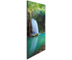 Wallario Wandgarderobe aus Glas in Größe 50 x 125 cm in Premium-Qualität, Motiv: Wasserfall im Wald am See Idylle in Thailand | 7 Kleiderhaken zum Aufhängen von Jacken