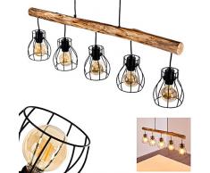 Pendelleuchte Gondo, Hängelampe aus Metall/Holz in Schwarz/Braun, 5-flammig, 5 x E27 max. 40 Watt, moderne Hängeleuchte geeignet für LED Leuchtmittel