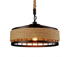 OUKANING Pendelleuchte Vintage Seilampe Industrielle Vintage Hanfseil Kerzenhalter Pendellampe Deckenleuchte Retro Hängelleuchte Runde Hängend Eisen E27 max