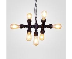 Retro Wasserrohr Pendelleuchte Vintage Industrielle Hängeleuchte 7 * E 27 Metall Eisen Deckenleuchte Schwarz Zimmer Beleuchtung Leuchte für Flur Keller Wohnzimmer Esszimmer Schlafzimmer Loft, L40cm