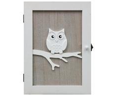 Schlüsselschrank Schlüsselkasten Eule Wandschrank 21x28x7cm mit 6 Schlüsselhaken Schlüsselbox Schlüsselbrett Schlüsselboard - Natur/Weiß