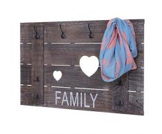 Mendler Wandgarderobe HWC-C89 Family, Garderobenpaneel Garderobe, Shabby-Look Vintage, 8 Haken 60x90cm ~ braun, Shabby