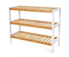 SONGMICS Schuhregal aus Bambus, Badregal mit 3 Ebenen, Schuhschrank, Schuhständer, 70 x 55 x 26 cm (B x H x T), weiß und naturfarben, LBS03H