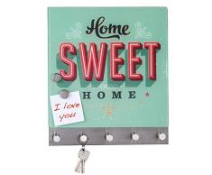 Quantio WENKO Schlüsselbrett Home Sweet Home - gehärtetes Glas/Edelstahl, magnetisch, inkl. 2 Magneten und 5 Haken, 30 x 34 x 4 cm (HxBxT), magnetische Garderobe