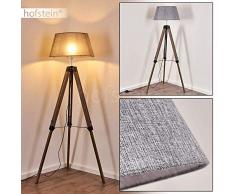 Stehlampe Hornepayne, Vintage Stehleuchte m. Stativ aus Holz in Braun u. Lampenschirm aus Stoff in Grau, 1x E27-Fassung, max. 35 Watt, Leuchte im Retro-Design m. Fußschalter am Kabel, LED geeignet