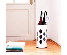 Relaxdays Regenschirmständer rund HBT 49,5 x 22,5 x 22,5 cm Metall Schirmständer mit Wasserauffangschale für Regenschirm, Gehstock oder Nordic Walking Stöcke aus Stahl mit schöner Ornamentik, weiß