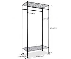 Nisels Kleiderständer Kleiderstange Garderobenständer Metall Kleiderwagen mit Ablage auf Rollen Rollgarderobe Ausziehbar Höhenverstellbar 44 x 88 x 185 cm Schwarz/Grau