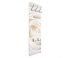 Apalis Rosen Garderobe Weiß - Pretty White Rose - Blumen Garderobe Landhaus | Design Garderobe Garderobenpaneel Kleiderhaken Flurgarderobe Hakenleiste Holz Standgarderobe Hängegarderobe | 139x46cm