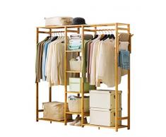 JANRON Bambus Kleiderständer, Garderobenständer mit Schuhablage Kleiderstange Garderobe Rollkleiderständer Rollgarderobe stabil für Schlafzimmer Flur - 123X30X145CM/149X30X147CM