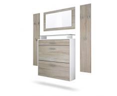 Vladon Garderobenset Garderobe Malea, Korpus in Weiß matt/Front in Eiche sägerau