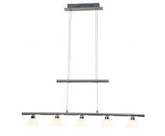 Brilliant Tonja Pendelleuchte, 5-flammig, höhenverstellbar, LED integriert, 5x 5 W, 260lm, 3000K, Metall Glas, chrom/weiß G70573/15