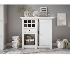 Dreams4Home Kommode Tinnum - Schrank, Konsole, Sideboard, Kommode, Flaschenfach, Schubkasten, Aufbewahrung, modern, Landhaus, Wohnzimmer, Büro, Esszimmer, Diele, Flur, B/H/T: 105 x 100 x 45 cm, Pinie Weiss NB, Schrankzusatzteile:mit 1 Korb