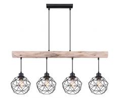 Vintage Pendel Decken Lampe Holz Balken Wohn Ess Zimmer Gitter Hänge Lampe schwarz Globo 15416-4