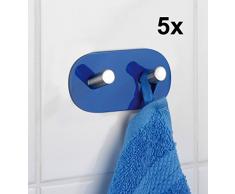 5er Set Edelstahl Wandhaken - OHNE Bohren - blau - Handtuchhaken - Garderobenhaken - Haken - Handtuchhalter - Kleiderhaken - Klebehaken