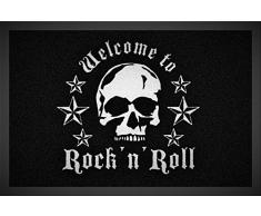 Designer Fußmatte Fussmatte Fußabstreifer Fussabstreifer Fußabtreter Fussabtreter Schmutzmatte Sauberlaufmatte Türfussmatte Türmatte Schmutzfangmatte Gr. 40 x 60 cm Skull Welcome to Rockn Roll