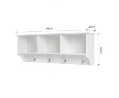 Homfa Gaderobe mit 8 Haken Wandschrank Wandgarderobe Wandregal weiß Flurgarderobe Garderobenleiste 98x20x35cm