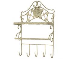 aubaho Garderobe Eisen Regal Wandregal Wandgarderobe Garten Regal Antik-Stil Creme weiß