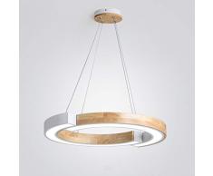 Holz-Kronleuchter 36W LED Pendelleuchten Weiß Acryl Modernen Design Esszimmer Runde 1-Ring Metall Pendel-lampe Höhenverstellbar Büro Innen Esstisch Wohnzimmer Deckenleuchte