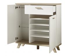 Germania 3460-221 Schuhschrank im skandinavischen Design GW-Oslo in WeiÃ/Absetzungen Sanremo-Eiche-Nachbildung, 98 x 103 x 35 cm (BxHxT)