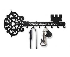 M-KeyCases Schlüsselbrett Home Sweet Home Wand-Organizer (7-Haken) Rustikaler Schlüssel-Board Hakenleiste Schlüsselleiste Vintage Decor Haus-tür Küche Fahrzeug-schlüssel Aufhänger Schwarz
