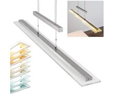 LED Pendelleuchte Junsele, dimmbare Hängelampe aus Metall in Nickel-matt m. Tastdimmer, Höhe max. 160 cm (verstellbar), Hängeleuchte m. 20 Watt, 1600 Lumen, Lichtfarbe 2700-6500 Kelvin