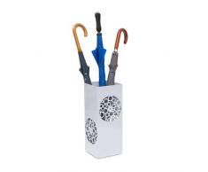Relaxdays Regenschirmständer eckig in HBT 47,5 x 20 x 20 cm Metall Schirmständer mit Wasserauffangschale für Regenschirm, Gehstock oder Nordic Walking Stöcke aus Stahl mit schöner Ornamentik, weiß