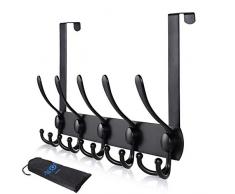 Türhaken Edelstahl, LYLIN Türgarderobe mit 15 Haken, Kleiderhaken Tür Ohne Bohren, Garderobenhaken tür für Küche, Badezimmer, Flur und Schlafzimmer (Matt Schwarz, Türfalzstärken bis 2cm)