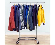 Tatkraft Darren Kleiderständer Stabil, Bis 100KG, Schwerlast Kleiderstange auf Rädern, Rollgarderobe, Verstellbar 70-121x49x150cm, Pull-up-Montage in 1 Min, Chrom Stahl