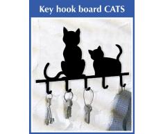 Wenko Schlüsselboard Katzen, mit 5 Haken, Eisen, 20 x 2 x 15 cm, schwarz