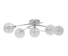 Trango 5 flammig Deckenleuchte TG1002-58H Chromoptik incl. 5x G9 Halogen Leuchtmittel 2.700K warmweiße Lichtfarbe Badleuchte, Flurleuchte, Küchenleuchte, Schwenkbare Deckenlampe, Kronleuchter