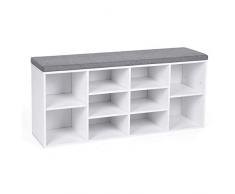 VASAGLE Schuhbank, Schuhregal, Schuhaufbewahrung, Sitzbank, 10 Fächer, mit Polsterung, für den Eingangsbereich, Flur, Schlafzimmer, 104 x 30 x 48 cm, weiß LHS10WT