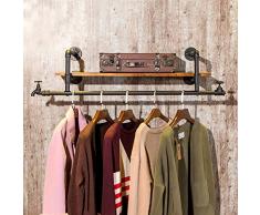 YUHT Kleiderständer Garderobenständer Bekleidungsgeschäft Kleidung Massivholz Displayständer Retro Eisen Wasserrohr Wandmontage Seitenmontierte Kleiderständer Einlagige Regale Regale