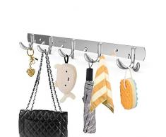 Badezimmer-Dekoration, Wandhalterung, Edelstahl-Garderobe, Kleiderhaken mit 5 robusten Haken, Haken für Handtuch, Tasche, Kleidung, 44 cm