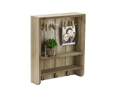 Metradex Schlüsselbrett aus Holz mit 3 Schlüsselhaken mit Ablage und Fotogirlande: Schlüsselleiste Schlüsselboard Schlüsselkasten