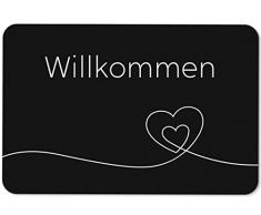 Fußmatte mit Spruch Willkommen Herz - Türmatte für innen/außen waschbar - Deutsche Qualität