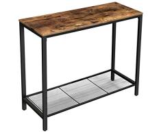 VASAGLE Konsolentisch, Beistelltisch, Flurtisch mit Gitterablage, 100 x 35 x 80 cm, Wohnzimmer, Eingangsbereich, Industrie-Design, Vintage, dunkelbraun LNT86X