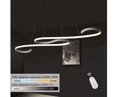 GBLY LED Pendelleuchte Esstisch 46W Dimmbar Hängeleuchte Weiß Pendellampe Modern Hängelampe Höhenverstellbar Leuchte für Büro Esszimmer Kurve Design mit Fernbedienung