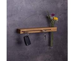 Woods Schlüsselbrett mit Vase I Nut - Schlüsselhalter modern I Wanddekoration aus Holz handgefertigt in Bayern I Schlüsselboard Holz mit Reagenzglas I Schlüsselleiste mit Ablage 30cm lang Eiche