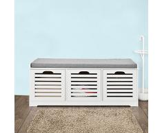 SoBuy® moderne Schuhtruhe,Sitzkommode mit 3 Körben,Sitzbank, Schuhschrank mit Sitzkissen,Spieltruhe, FSR23-W