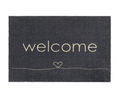 Bavaria Home Style Collection Fussmatte Fußabtreter Außenbereich und Fußmatte Innenbereich I Rutschfester Teppich I Schmutzfangmatte waschbar I Fußmatte 50 x 75 cm groß I Welcome Herz Grau