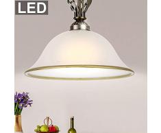 Landhaus Stil Hänge Pendel Lampe Wohn Zimmer Altmessing Glas Leuchte im Set inkl LED Leuchtmittel