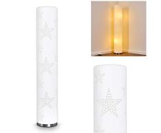 Stehlampe Macossa, moderne Stehleuchte aus Textil in Weiß/Chrom, mit Sternenmuster, Ø 19, 2 x E14-Fassung, max. 30 Watt, mit Fußschalter am Kabel, auch geeignet für LED Leuchtmittel