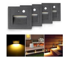 SUBOSI 4er LED Wandeinbaustrahler 3W Wandleuchte Treppen Stufenlicht Lampe Bewegungsmelder Boden Einbauleuchte Treppenleuchte Flurlampe 2800K Warmweiß