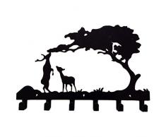 IHOOKS Wandgarderobe Schmiedeeisen Wand Kleiderhaken Kleiderbügel Kreative Reihe Haken Mode 6 Haken Geeignet für Küche Wohnzimmer Schlafzimmer Kinderzimmer Black(3)-40 * 25.5 cm