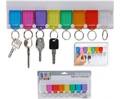Schlüsselbrett mit 8 verschieden farbigen Anhängern - Inkl. Etiketten zum beschriften & Metallringen - Zur leichten Befestigung - Immer Ordnung & optimaler Halt - Aus Kunststoff