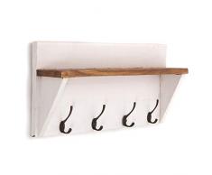 DESIGN DELIGHTS RUSTIKALE WANDGARDEROBE MIT Regal Vintage | 60x26x10cm (BxHxT), Recyclingholz | Wandregal mit 8 Kleiderhaken, Flurgarderobe, Hakenleiste | Farbe: 06 weiß-Landhaus